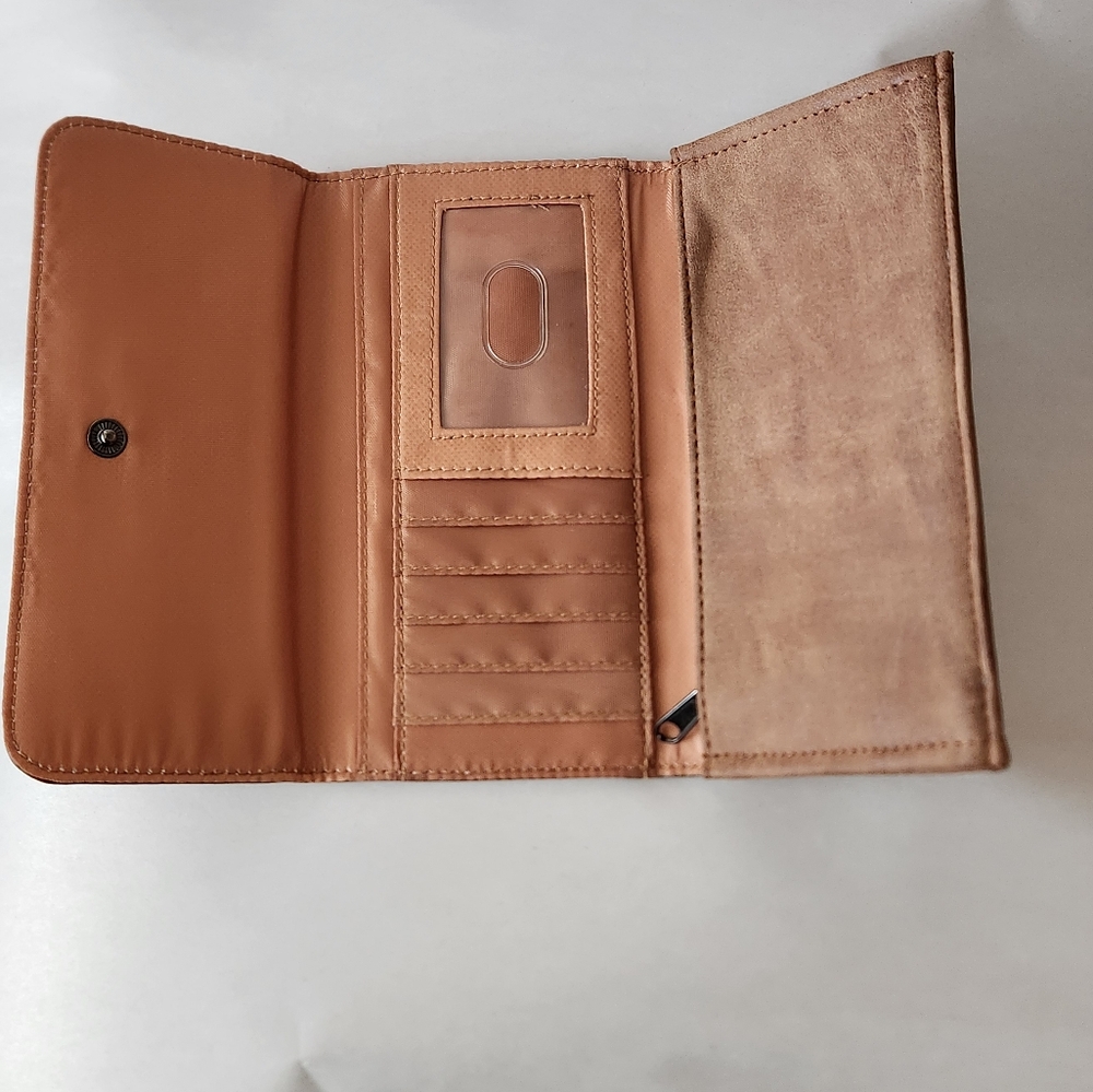 Brown Suade Wallet with Silver Feather Accent - Picture 2 of 5